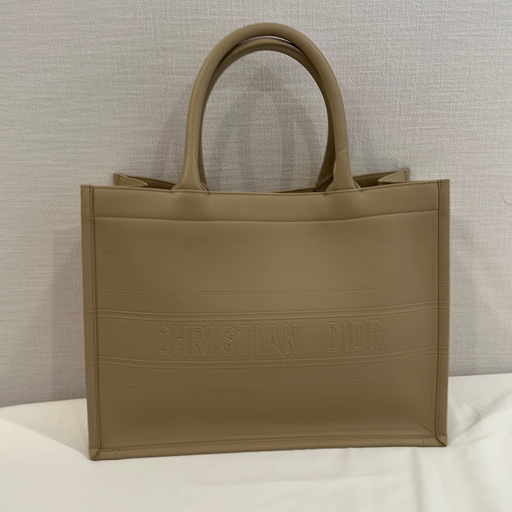 Dior Calfskin Embossed Medium Book Tote Beige
